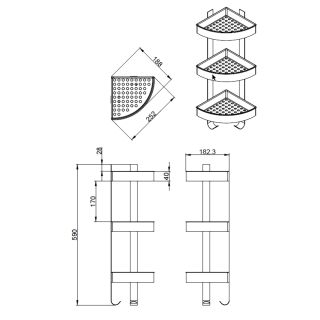 Полка угловая Azario RINA AZ-833-3 трехэтажная, хром матовый